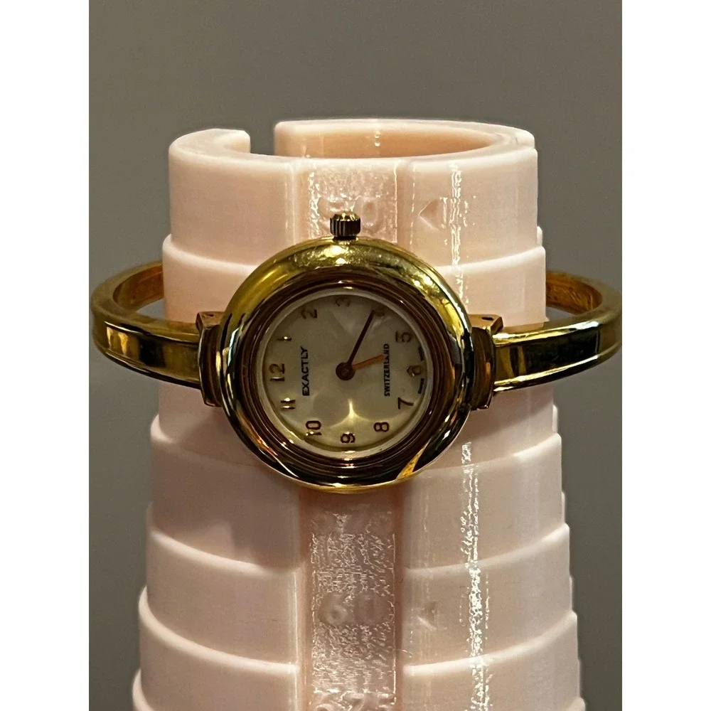 Vintage EXACTLY Swiss Quartz Gold Tone Bangle Bracelet Watch